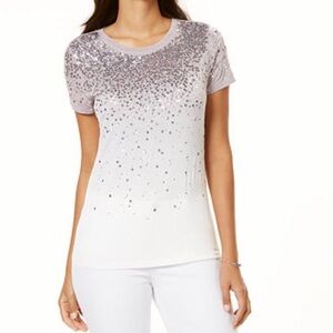 INC International Concepts Silver and White Sequin Top